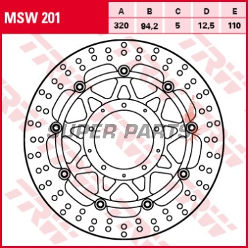 Спирачен диск -TRW- MSW201, 320mm, Honda VFR1200F V4 / DCT / ABS (2010-2015)