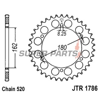 Заден пиньон -JT- JTR1786,46, 46 зъба, стоманен, Suzuki PE 250 1980-1982, PE 400 1979