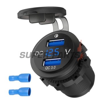 Адаптер, запалка за цигари -4 RIDE- 12V, 2xUSB 3.0 + волтметър, 2 пина - универсален