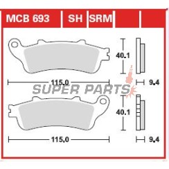 Накладки -TRW- MCB693SRM, синтеровани, Aprilia ETV / RS / RSV / SL / Tuono + Benelli TnT / Tornado / TreK + Ducati 748-1198 / Monster / SS / ST2 + Honda FES / ST + Moto Guzzi Breva / Nevada / V7 + Rieju MRT / SMX / Tango (1997-2010)
