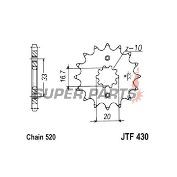Преден пиньон -JT- JTF430,12, 12 зъба, Kawasaki KX 250 2004-2005, Suzuki RM-Z 250 2004-2006