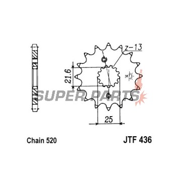 Преден пиньон -JT- JTF436,16, 16 зъба, Aprilia RS 250 1995-2004, Suzuki RG (RGV) 250 1983-1984, 1986-1988, RGV 250 1989-1996