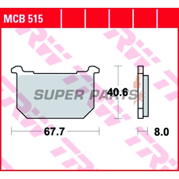 Накладки -TRW- MCB515, Kawasaki GPZ 400 (1983-1984), GT 750 (1982-1996), Z 400/550/650 KZ/750/1000A/1100GP-ST (1980-1993)