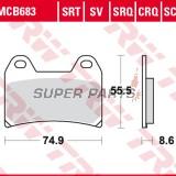Накладки -TRW- MCB683SV, Aprilia Pegaso/RS/RSV, Benelli TnT/Tornado, BMW F/G/R nineT, Cagiva Raptor, Ducati Monster/Multistrada/SS, KTM Duke/LC4/SM, Moto Guzzi, Yamaha XT 660X