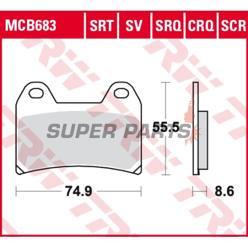 Накладки -TRW- MCB683SV, Aprilia Pegaso/RS/RSV, Benelli TnT/Tornado, BMW F/G/R nineT, Cagiva Raptor, Ducati Monster/Multistrada/SS, KTM Duke/LC4/SM, Moto Guzzi, Yamaha XT 660X