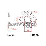 Преден пиньон -JT- JTF824,16, 16 зъба, Husqvarna CR 125/250 2000-2005, SM 450 2005-2010, SM 510 2004-2010, SM 530 2008-2009, SM 570 2001-2004, SM 610 1998-2010, SM 630 2010, SMR 450 2003-2010, SMS 630 2010-2011, TC 250 2002-2008
