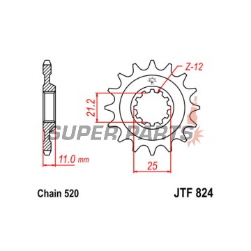 Преден пиньон -JT- JTF824,17, 17 зъба, Husqvarna CR 125/250 2000-2005, SM 450 2005-2010, SM 510 2004-2010, SM 530 2008-2009, SM 570 2001-2004, SM 610 1998-2010, SM 630 2010, SMR 450 2003-2010, SMS 630 2010-2011, TC 250 2002-2008