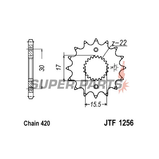 Преден пиньон -JT- JTF1256,16, 16 зъба, Honda CR 80 2003-2004, CR 85 2003-2007, CRF 50 2004-2016, CRF 70 2004-2012, XR 50 2000-2004, XR 70 2000-2003