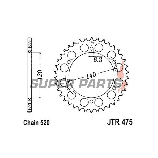 Заден пиньон -JT- JTR475,42, 42 зъба, стоманен, Kawasaki KL 250 1984-2005, KLR 250 1984-2005