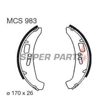 Накладки (челюст) -TRW- MCS983, 170x26mm, Piaggio / Vespa Cosa 125/150/200, Cosa 2, 200FL E-Start (1988-1996)
