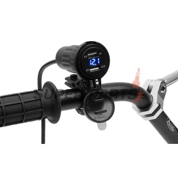 USB адаптер -4 RIDE- 12V, 2xUSB (1A + 2.1A), 2 пина, с държач за кормило 22mm - универсален
