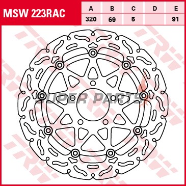 Спирачен диск -TRW- MSW223RAC, 320mm, Suzuki GSX 1300R Hayabusa (1999-2007) / GSX 1400 (2001-2008) / GSX-R 600/750/1000 (1996-2003) / TL 1000S/1000R (1997-2003)