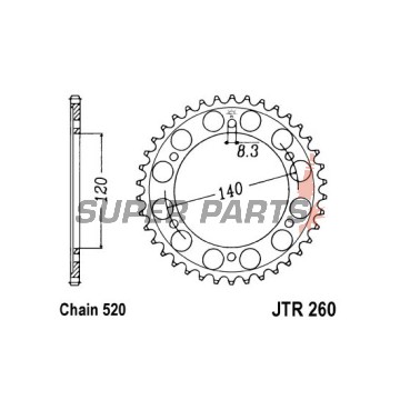 Заден пиньон -JT- JTR260,38, 38 зъба, стоманен, Honda XL 200 1984-1985, XL 250 1991