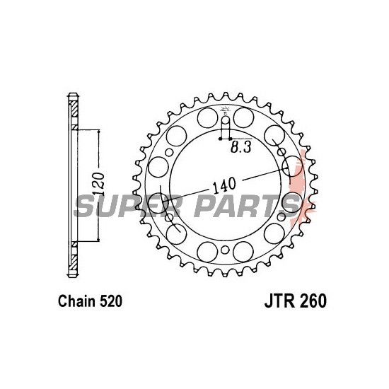 Заден пиньон -JT- JTR260,38, 38 зъба, стоманен, Honda XL 200 1984-1985, XL 250 1991