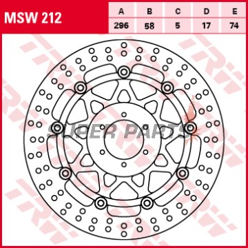 Спирачен диск -TRW- MSW212, 296mm, Honda CB Hornet/Euro, CBR Fireblade/600F, RS 125/250R, RVF/VFR 400R/750F, VTR 1000 Fire Storm/Superhawk (1978-2006)