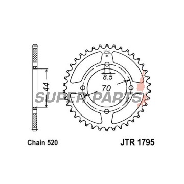 Заден пиньон -JT- JTR1795,22, 22 зъба, стоманен, Kawasaki KFX 80 2003-2006, KSF 80 2003-2006, Suzuki LT 80 1989-2006