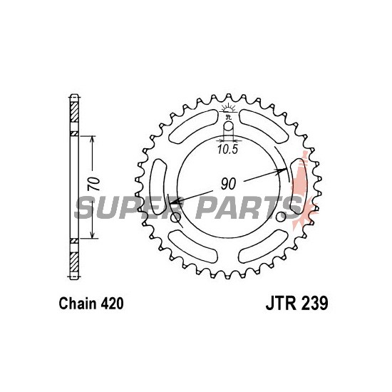 Заден пиньон -JT- JTR239,38, 38 зъба, стоманен, Honda MBX 50 1985, 1987, MT 50 1980-1981, MTX 50 1985-1990, NS 50 1990