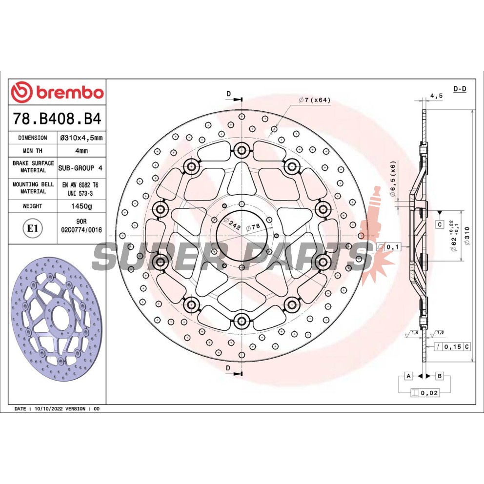 Спирачен диск -BREMBO- 78B408B4, Honda CRF1000L Africa Twin