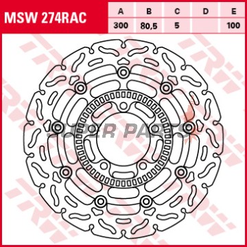 Спирачен диск -TRW- MSW274RAC, 300mm, Kawasaki ER-6F / ER-6N 650 ABS (2006-2010), KLE650 Versys ABS/LT (2007-2017)
