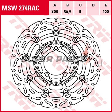 Спирачен диск -TRW- MSW274RAC, 300mm, Kawasaki ER-6F / ER-6N 650 ABS (2006-2010), KLE650 Versys ABS/LT (2007-2017)