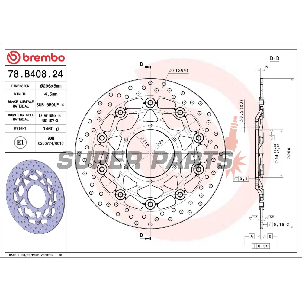 Спирачен диск -BREMBO- 78B40824, Honda CB600F Hornet / Hornet ABS (2007-2012)