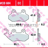 Накладки -TRW- MCB684, Cagiva Passing/Stella 50-125 1993-1997; Garelli Freeland/Joker/KRS 50-150 2002; Honda Dylan 125 2003-2005; Peugeot Tweet 50-150 2010; PGO T.Rex/PM-X/Charge 50-150 1999-2004; SYM Shark/Red Devil/Jungle 50-125 1997-2005