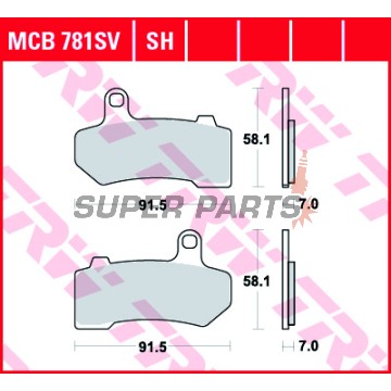 Накладки -TRW- MCB781SV, Harley Davidson FLHR, FLHRC, FLHT, FLHTC, FLHTCU, FLHTCUTG, FLHX, FLHXXX, FLTR, VRSCA, VRSCD, VRSCR 2006-2013