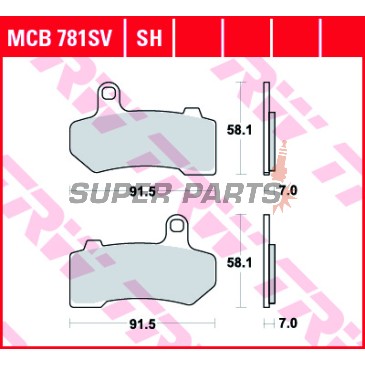 Накладки -TRW- MCB781SH, Harley Davidson FLHR, FLHRC, FLHT, FLHTC, FLHTCU, FLHTCUTG, FLHX, FLHXXX, FLTR, VRSCA, VRSCD, VRSCR 2006-2013