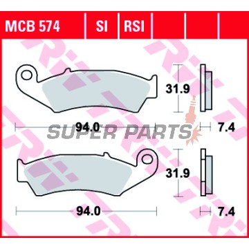 Накладки -TRW- MCB574RSI, Honda NX125 Transcity, NX250, XL250R Baja, XLR125R, XR250R/600R, Kawasaki KX125