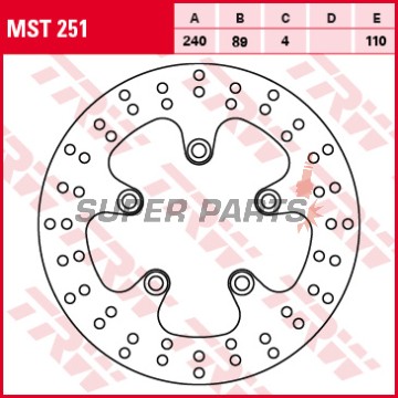 Спирачен диск -TRW- MST251, 240mm, Kawasaki J300 (2014-2018) + Suzuki GSF Bandit 600 / 650 / 1200 + GSX 600F / 750 / 750F / 1200 Inazuma / 1300R Hayabusa + GSX-R 750 / 1100W + RF600R / 900R + SV650 / 650S (1988-2007)