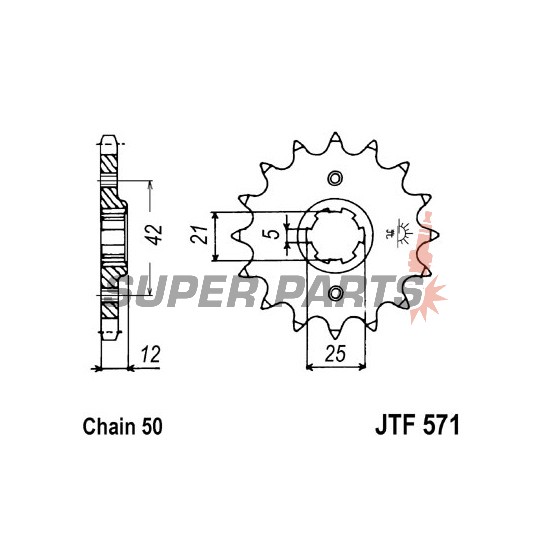 Преден пиньон -JT- JTF571,15, 15 зъба, Yamaha FJ 600 1984-1985, FZ 600 1986-1989, XJ 400 1982, XJ 550 1981-1985, XJ 600 1984-1991, XS 250/400 1982, YX 600 1986-1990