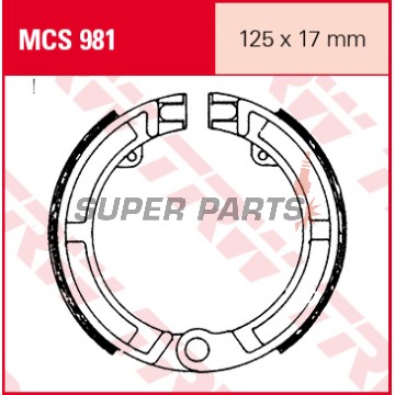 Накладки (челюст) -TRW- MCS981, 125x17mm, Honda CN Helix 250, Piaggio Ape 50/150/175, Vespa PK/PX/Primavera 50-125, Vespa Classic Vespa 125/150 (1951-2000)