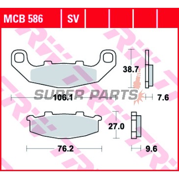 Накладки -TRW- MCB586, Kawasaki GPX400R, GPZ500S/500R, KR-1 250, Xantus 400, Zephyr 400/550, ZXR250, Suzuki GSX1100G, RGV250 (1987-2004)