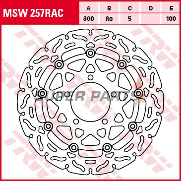 Спирачен диск -TRW- MSW257RAC, 300mm, Kawasaki ER-6F/ER-6N 650 (2006-2013), KLE650/1000 Versys (2007-2017), Z750/750R/1000/1000SX (2007-2017), ZX-10R Ninja 1000 (2004-2007), ZX-6R/6RR 600/636 Ninja (2005-2015)