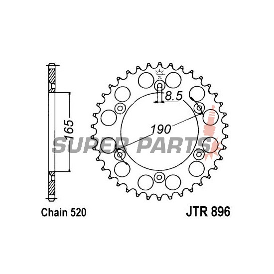 Заден пиньон -JT- JTR896,50, 50 зъба, стоманен, KTM Enduro 125 1988-1990, LC4 600 1988-1989, MX 125 1988-1990, MX 500 1988-1989, 1991-1993, MX 600 1989