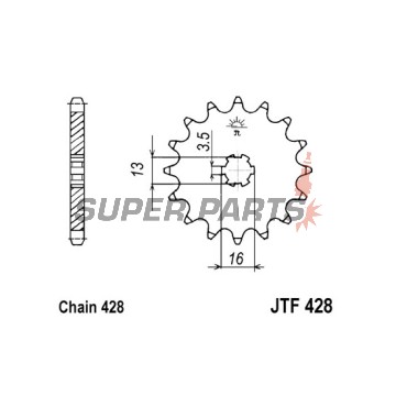 Преден пиньон -JT- JTF428,14, 14 зъба, Suzuki DR-Z 70 2008-2015, DS 80 1978-1979, GT 80 1981-1982, JR 80 1982-2004, RM 80 1978, 1980-1981, TS 80 1981-1982