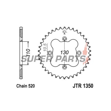 Заден пиньон -JT- JTR1350,36, 36 зъба, стоманен, Honda ATC 250 1986, TRX 250 1986-1992, TRX 300 1993-2010, TRX 400 1999-2014, TRX 450 2004-2014