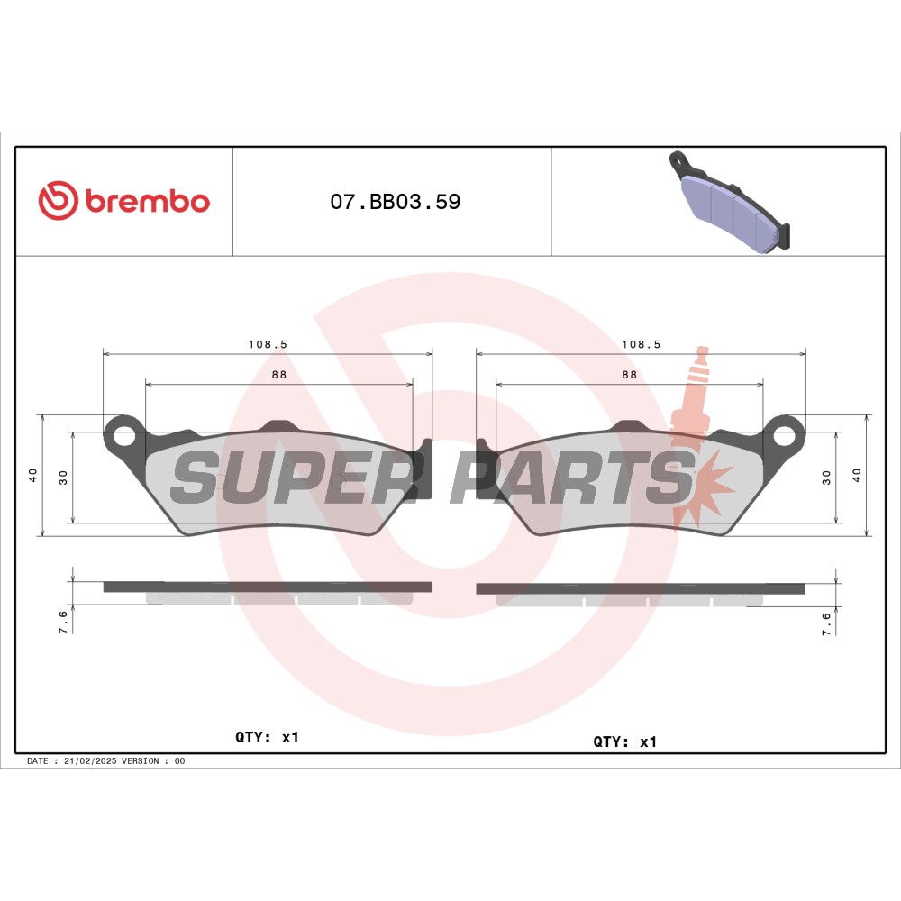 Накладки -BREMBO- 07BB0359, Aprilia Pegaso & ETV Caponord 650-1000, BMW F650/F800 GS, Honda NX 650 Dominator & NT650 Deauville, KTM 950/990 Adventure, Moto Guzzi 1100-1200