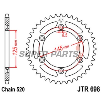 Заден пиньон -JT- JTR698,44, 44 зъба, стоманен, Cagiva Cruiser 125 1987-1989, K7 125 1990-1992, N90 125 1990-1992, Tamanaco 125 1988-1991, W12 350 1993-1996, W16 600 1994-1997, W8 125 1992-1995, 1999