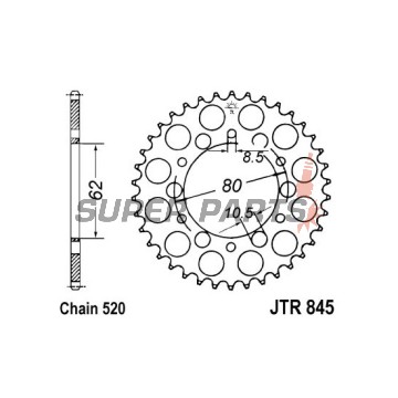 Заден пиньон -JT- JTR845,49, 49 зъба, стоманен, Yamaha DT 200 1985, IT 125 1980-1981, IT 175 1977-1979, SR 250 1980-1996, SRX 250 1987, TT 250 1980-1982, XT 250 1980-1992, YZ 100 1976-1981, YZ 125 1977