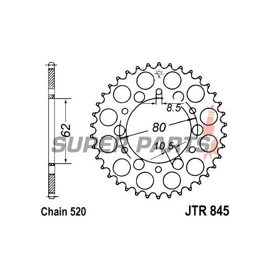 Заден пиньон -JT- JTR845,40, 40 зъба, стоманен, Yamaha DT 200 1985, IT 125 1980-1981, IT 175 1977-1979, SR 250 1980-1996, SRX 250 1987, TT 250 1980-1982, XT 250 1980-1992, YZ 100 1976-1981, YZ 125 1977