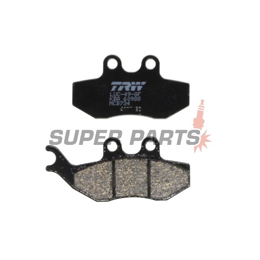 Накладки -TRW- MCB734, Aprilia SX/Tuono 50, Beta Alp, CPI GTS, Derbi GP1/Mulhacen/Senda, Gas Gas Pampera, KTM EXC 125, Malaguti Madison, Peugeot Elyseo/Elystar/Satelis, Piaggio Beverly/GT, Yamaha DT/TZR/XT (1999-2018)