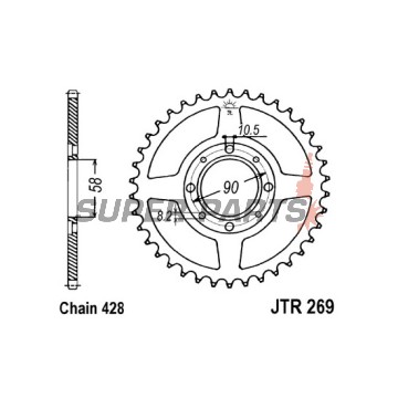 Заден пиньон -JT- JTR269,51, 51 зъба, стоманен, Daelim VL 125 2000-2007, VS 125 1997-2003, VT 125 1998-2002, Honda CB 100 1976-1986, CB 125 1973-1989, CBZ 125 2001, CG 125 1977-1983, 1985-2005, CM 125 1982-1997, EZ 90 1990-1996