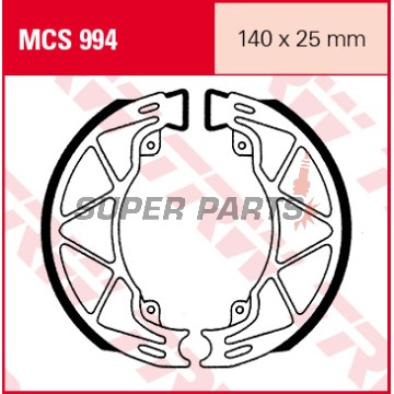 Накладки (челюст) -TRW- MCS994, 140x25mm, Aprilia Habana 125, Mojito 125, SR 50-150, Scarabeo 100, Sportcity 125 (1999-2015), Derbi Atlantis 50/100, Boulevard 50-200 (2003-2013), Gilera Runner 125/180 (1997-1999), Italjet Dragster 125 (1997-1999), Piagg