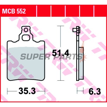 Накладки -TRW- MCB552, Aprilia AF1/RS/Tuono 50, Climber 240, Cagiva Aletta/Elefant/W8 50-200, Derbi GPR 50-75, Fantic 50-125, Garelli GTA 125, KTM SX 60-65, Laverda/HRD/Malanca 125