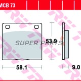 Накладки -TRW- MCB73, Kawasaki Z 650SR / 1000A / 1000ST / 1000H Injection (1977-1981); Suzuki GS 500E-F / 550 / 750 / 850G Katana (1977-2010), GSX 750E-ES-EF (1980-1986), RG Gamma 50 (1987)