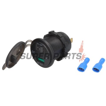 Адаптер, запалка за цигари -4 RIDE- 12V, USB 3.0 + волтметър, 2 пина - универсален