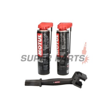 Комплект за почистване и смазване на верига -MOTUL- четка, обезмаслител и спрей за смазване