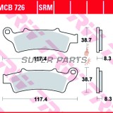 Накладки -TRW- MCB726, Aprilia Atlantic/Scarabeo/Sportcity (125-500, 2003-2015); Kymco People 125i GT; Malaguti Madison 250/400; Peugeot Elyseo 125; Piaggio Beverly 350