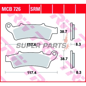 Накладки -TRW- MCB726, Aprilia Atlantic/Scarabeo/Sportcity (125-500, 2003-2015); Kymco People 125i GT; Malaguti Madison 250/400; Peugeot Elyseo 125; Piaggio Beverly 350